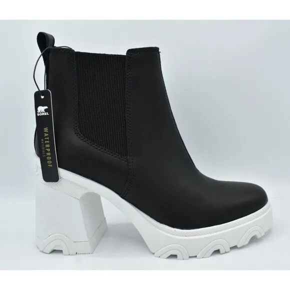 Sorel Womens Size 8 Brex Heel Chelsea Platform Sea Salt Black Waterproof Boots