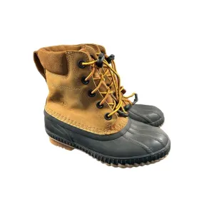 Sorel Youth Leather‎ Winter Warm Snow Boots Waterproof Tan Black Size 4