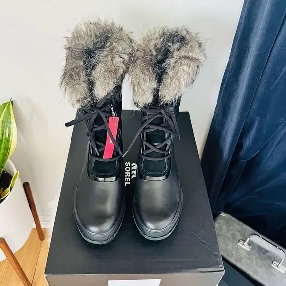 SOREL JOAN of Arctic Next Faux Fur Waterproof Snow Boot, Black, Size 9.5, NWT