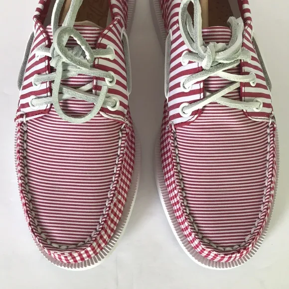 Sperry Leather 3-Eye Boat Shoe Red Gingham  7.5