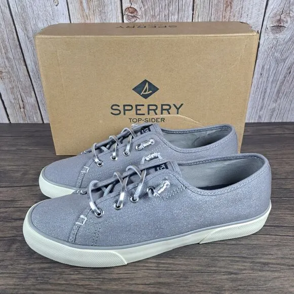Sperry Pier View Sparkle Gray Lace Up Canvas Sneaker Women's Sz 8.5 M (VGC)