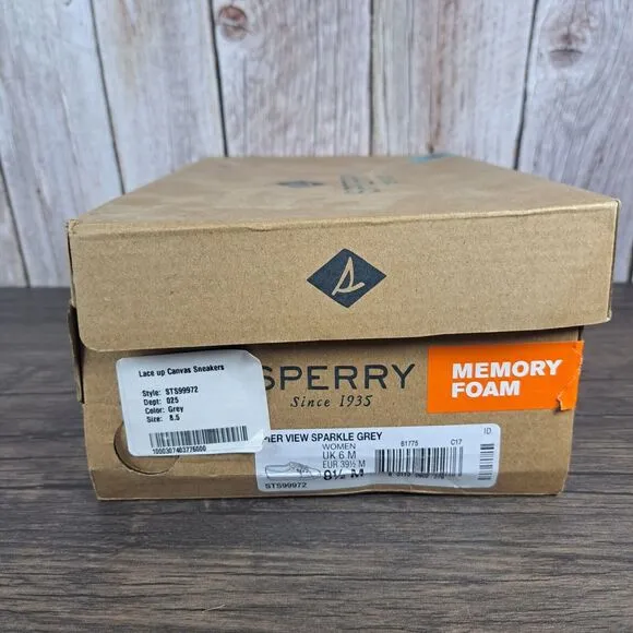 Sperry Pier View Sparkle Gray Lace Up Canvas Sneaker Women's Sz 8.5 M (VGC)