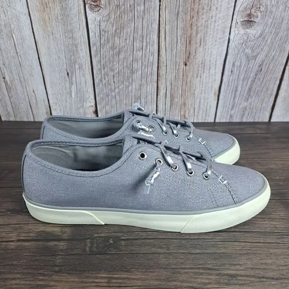 Sperry Pier View Sparkle Gray Lace Up Canvas Sneaker Women's Sz 8.5 M (VGC)