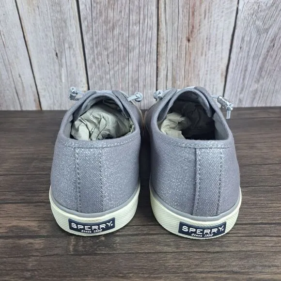 Sperry Pier View Sparkle Gray Lace Up Canvas Sneaker Women's Sz 8.5 M (VGC)