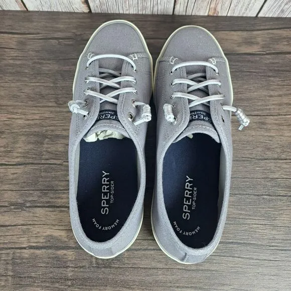 Sperry Pier View Sparkle Gray Lace Up Canvas Sneaker Women's Sz 8.5 M (VGC)