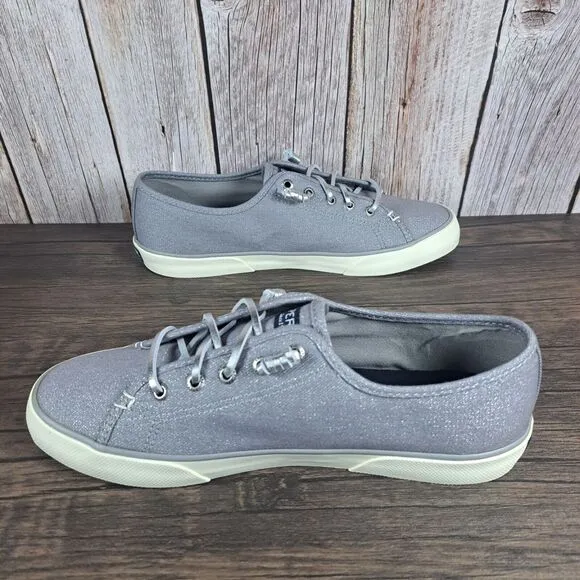 Sperry Pier View Sparkle Gray Lace Up Canvas Sneaker Women's Sz 8.5 M (VGC)