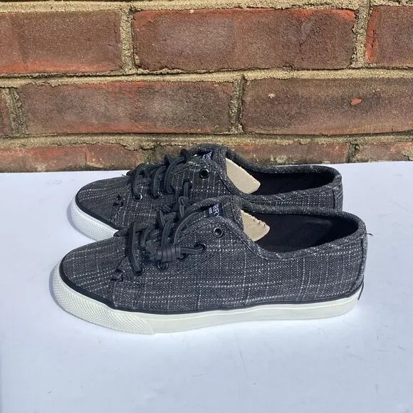 Sperry Seacoast Grey/Black Sparkle Slip On Top sider Boat Sneaker Size 5 NEW