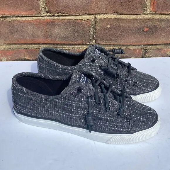 Sperry Seacoast Grey/Black Sparkle Slip On Top sider Boat Sneaker Size 5 NEW
