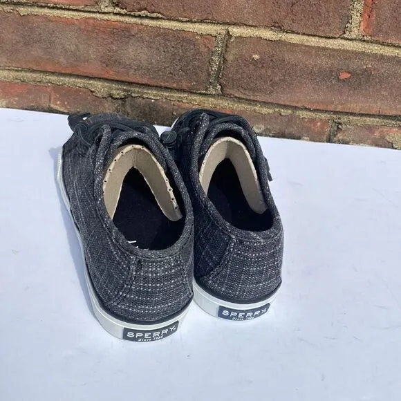 Sperry Seacoast Grey/Black Sparkle Slip On Top sider Boat Sneaker Size 5 NEW