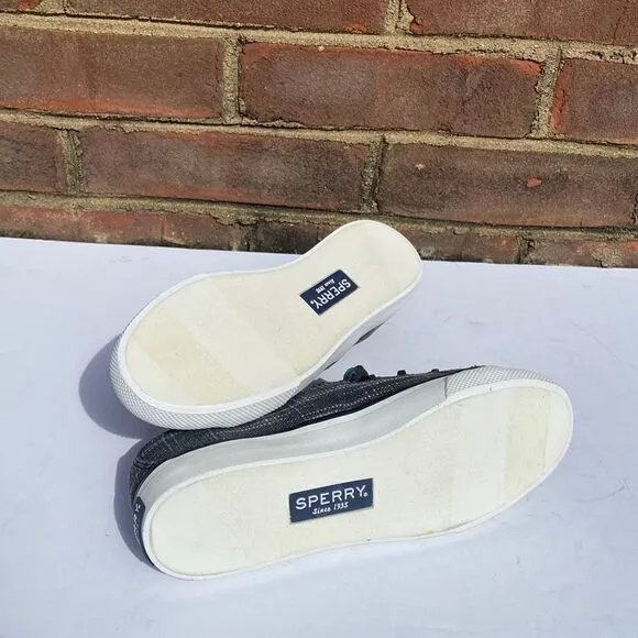 Sperry Seacoast Grey/Black Sparkle Slip On Top sider Boat Sneaker Size 5 NEW