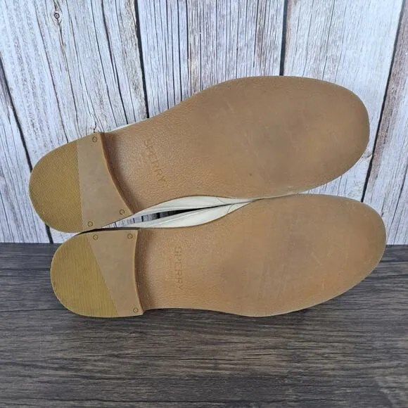 Sperry Seaport Fina Mule Leather Penny Loafer Slipon Women's Sz 7.5 Oat (GUC)
