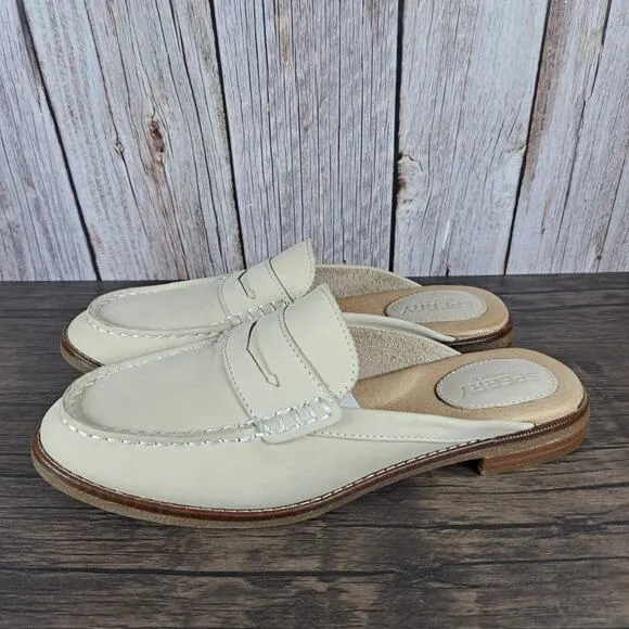 Sperry Seaport Fina Mule Leather Penny Loafer Slipon Women's Sz 7.5 Oat (GUC)