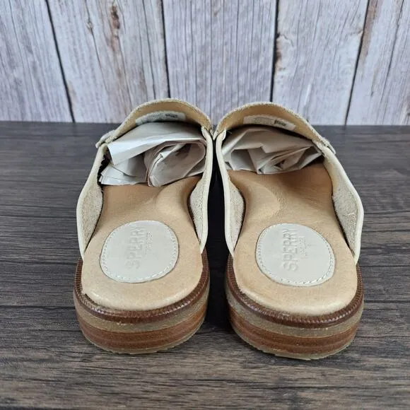Sperry Seaport Fina Mule Leather Penny Loafer Slipon Women's Sz 7.5 Oat (GUC)