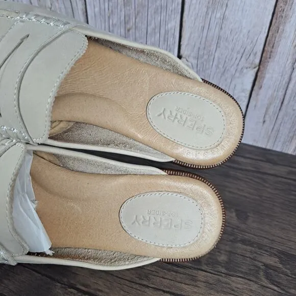 Sperry Seaport Fina Mule Leather Penny Loafer Slipon Women's Sz 7.5 Oat (GUC)
