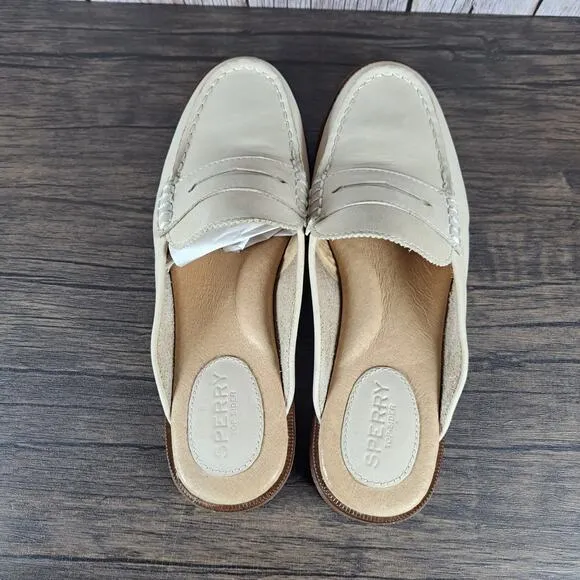 Sperry Seaport Fina Mule Leather Penny Loafer Slipon Women's Sz 7.5 Oat (GUC)