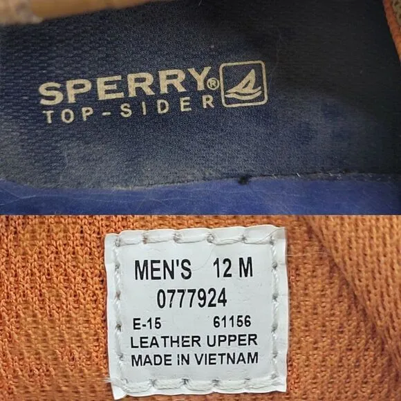 Sperry Top Sider Boat Shoes 12 Tan Leather 0777924 Slip On Nautical Yacht Club