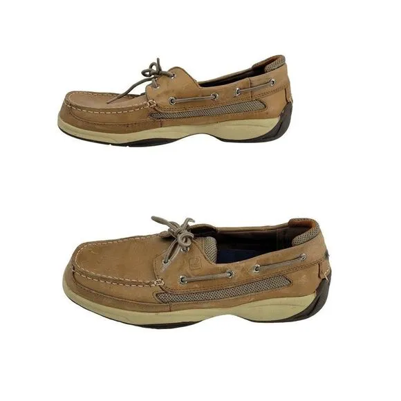 Sperry Top Sider Boat Shoes 12 Tan Leather 0777924 Slip On Nautical Yacht Club