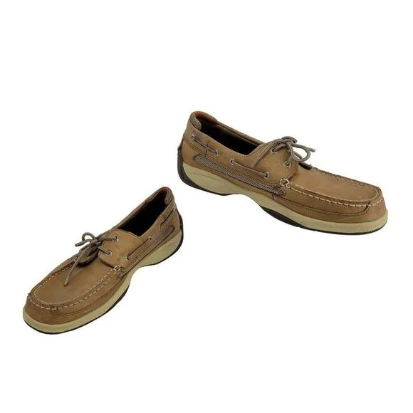 Sperry Top Sider Boat Shoes 12 Tan Leather 0777924 Slip On Nautical Yacht Club