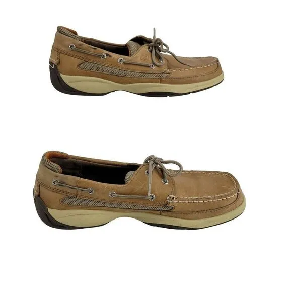 Sperry Top Sider Boat Shoes 12 Tan Leather 0777924 Slip On Nautical Yacht Club