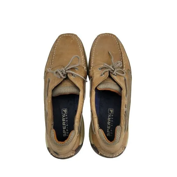 Sperry Top Sider Boat Shoes 12 Tan Leather 0777924 Slip On Nautical Yacht Club