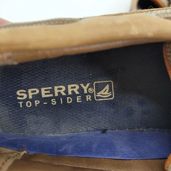 Sperry Top Sider Boat Shoes 12 Tan Leather 0777924 Slip On Nautical Yacht Club