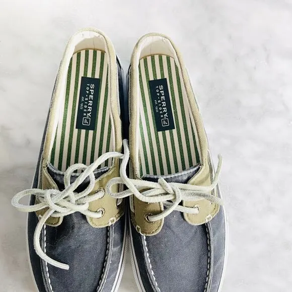 Sperry Top Sider Canvas Boat Shoes 8.5 Blue Green New w/o Box #112-CH241