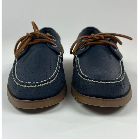 Sperry Top-Sider Leeward 2-Eye Mens 8 M Navy Blue Brown Perforated Boat Shoes