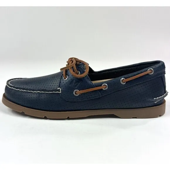 Sperry Top-Sider Leeward 2-Eye Mens 8 M Navy Blue Brown Perforated Boat Shoes