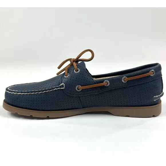 Sperry Top-Sider Leeward 2-Eye Mens 8 M Navy Blue Brown Perforated Boat Shoes
