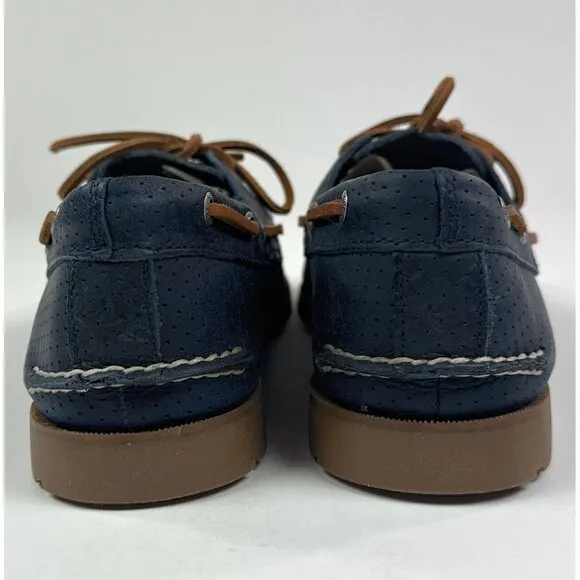 Sperry Top-Sider Leeward 2-Eye Mens 8 M Navy Blue Brown Perforated Boat Shoes