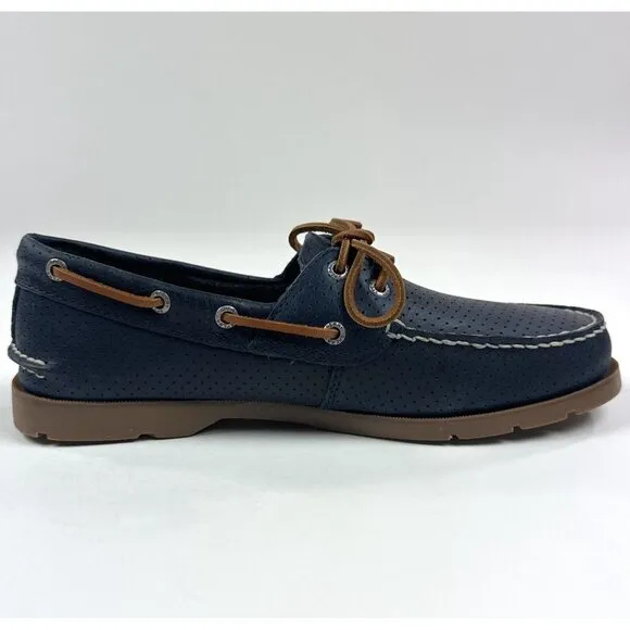 Sperry Top-Sider Leeward 2-Eye Mens 8 M Navy Blue Brown Perforated Boat Shoes