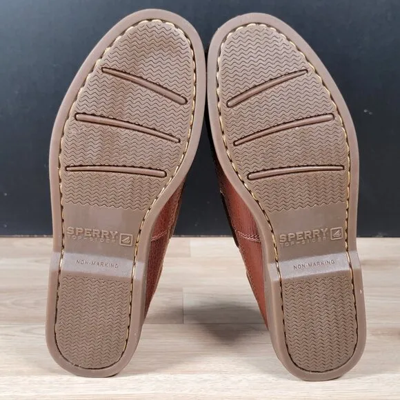 Sperry Top-Sider Mako 2 Shoes Men Sz 10 Brown Boat Pebbled Loafers Leather 2-Eye