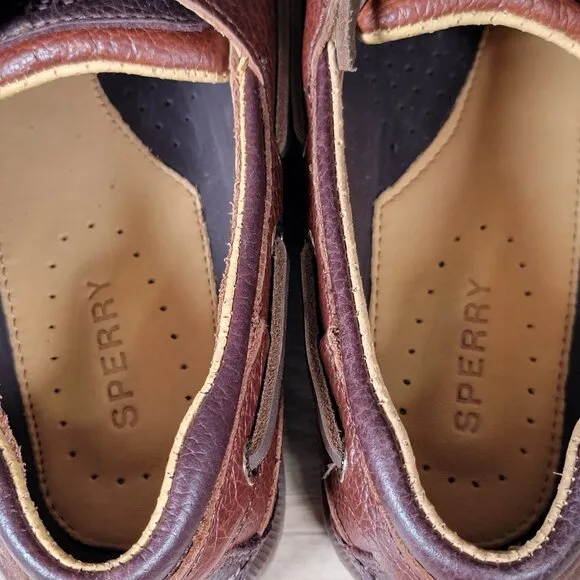 Sperry Top-Sider Mako 2 Shoes Men Sz 10 Brown Boat Pebbled Loafers Leather 2-Eye