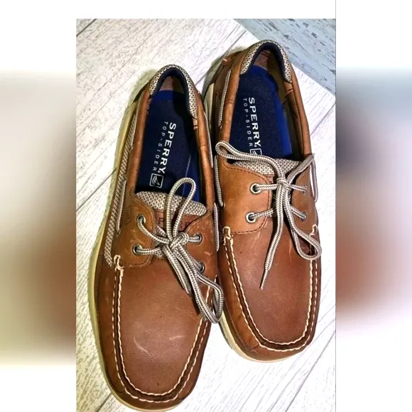 Sperry Top Sider Men's Lanyard 2 Eye Dark Tan Boat Shoes 9.5 WIDE Never Worn!