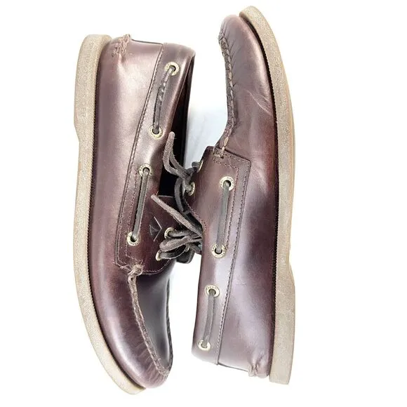 Sperry Top Sider Mens Size 9 W Amaretto Brown Leather 2-Eye Boat Shoes