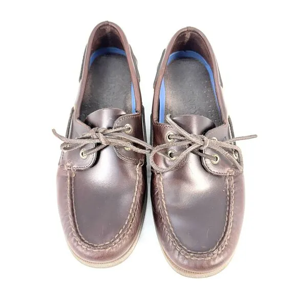 Sperry Top Sider Mens Size 9 W Amaretto Brown Leather 2-Eye Boat Shoes