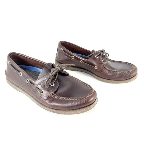 Sperry Top Sider Mens Size 9 W Amaretto Brown Leather 2-Eye Boat Shoes