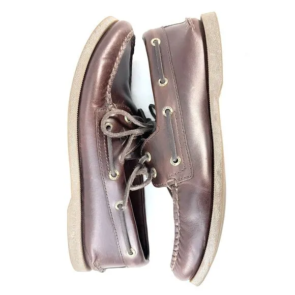 Sperry Top Sider Mens Size 9 W Amaretto Brown Leather 2-Eye Boat Shoes