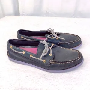 Sperry Topsider Boat Deck Shoe Loafer Sz 12 Dark Blue Gray Leather Pink Lavender