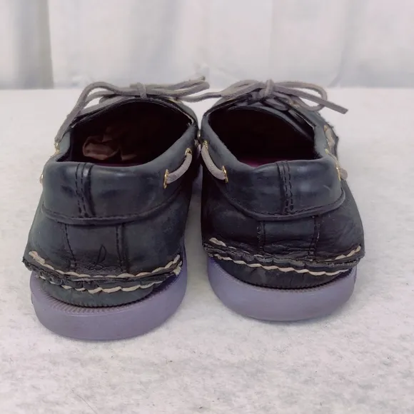 Sperry Topsider Boat Deck Shoe Loafer Sz 12 Dark Blue Gray Leather Pink Lavender