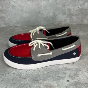 Sperry Womans Tuck Slip on Canvas Shoes Size 5.5M Red/Gray/Blue