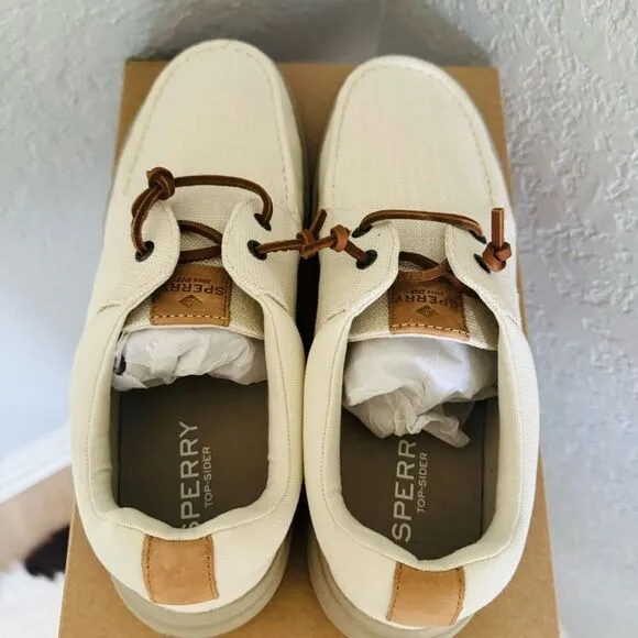 SPERRY TOP-SIDER Men's Captains Moc Toe Hemp Boat  Shoe, Size 11.5, Ivory, NWT