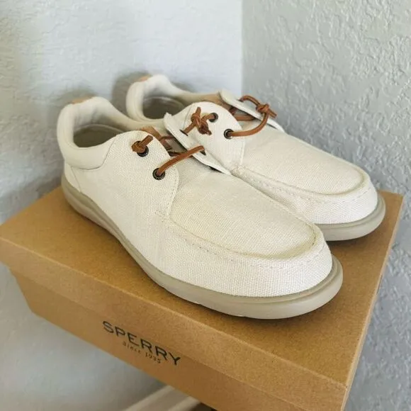 SPERRY TOP-SIDER Men's Captains Moc Toe Hemp Boat  Shoe, Size 11.5, Ivory, NWT