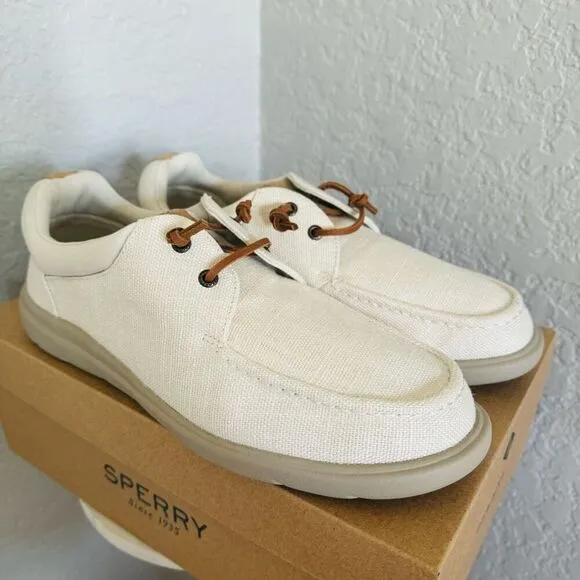 SPERRY TOP-SIDER Men's Captains Moc Toe Hemp Boat  Shoe, Size 11.5, Ivory, NWT