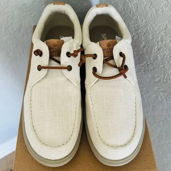 SPERRY TOP-SIDER Men's Captains Moc Toe Hemp Boat  Shoe, Size 11.5, Ivory, NWT