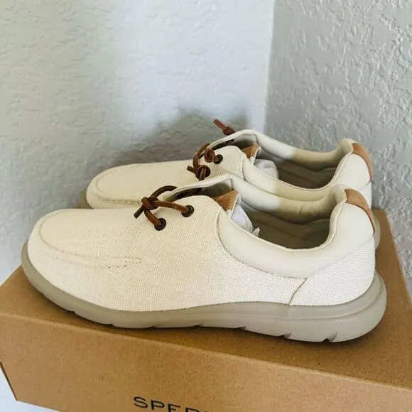 SPERRY TOP-SIDER Men's Captains Moc Toe Hemp Boat  Shoe, Size 11.5, Ivory, NWT