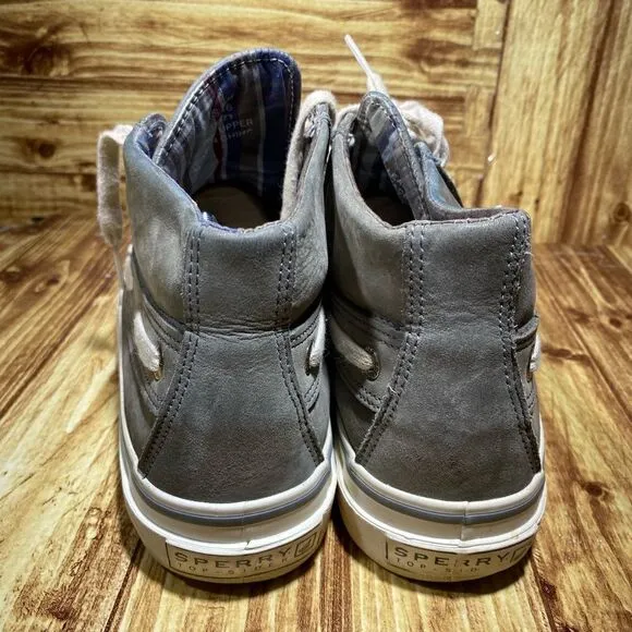 SPERRY TOP-SIDER Mens High Top  Sneaker boot Gray Leather Boat Shoe Foldable  8