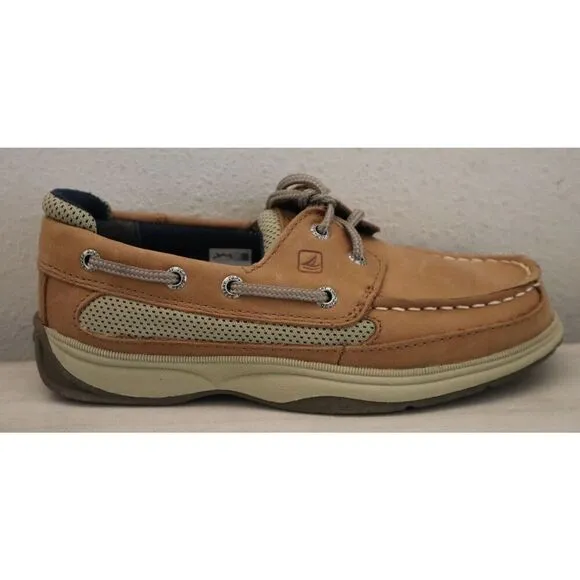 Sperry YB46122A Unisex Kids' Sz 3M Dark Tan/Navy Leather Lanyard Boat Shoes