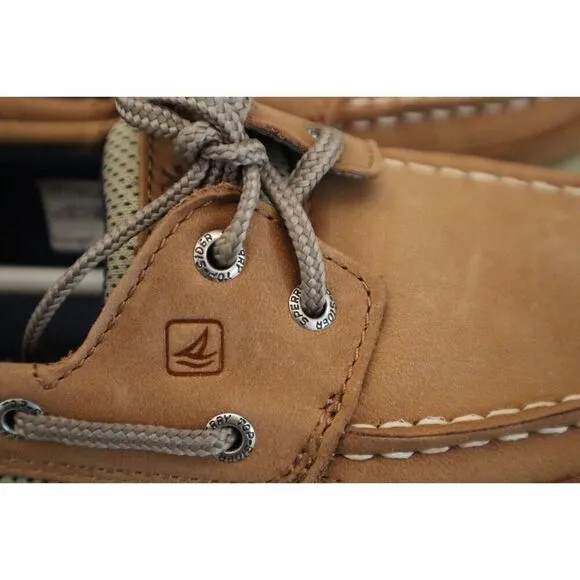 Sperry YB46122A Unisex Kids' Sz 3M Dark Tan/Navy Leather Lanyard Boat Shoes