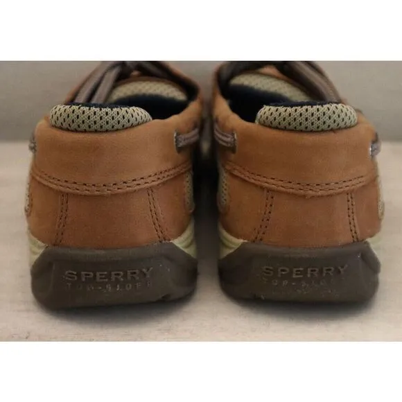 Sperry YB46122A Unisex Kids' Sz 3M Dark Tan/Navy Leather Lanyard Boat Shoes